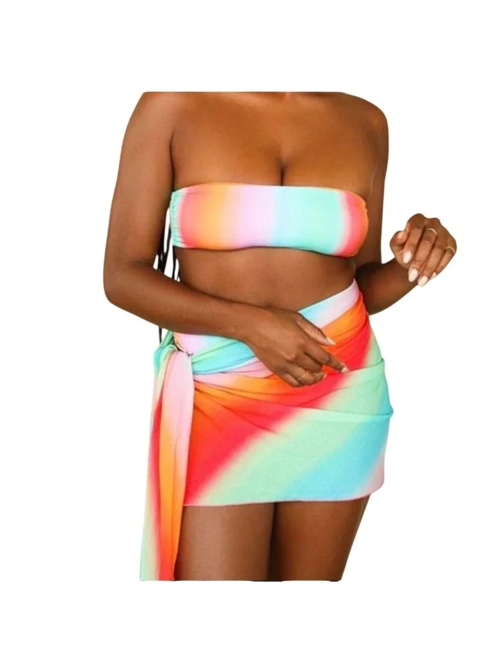 Dippin Daisys Rainbow Ombre Tie Front Sarong Wrap Skirt Cover Up Size S